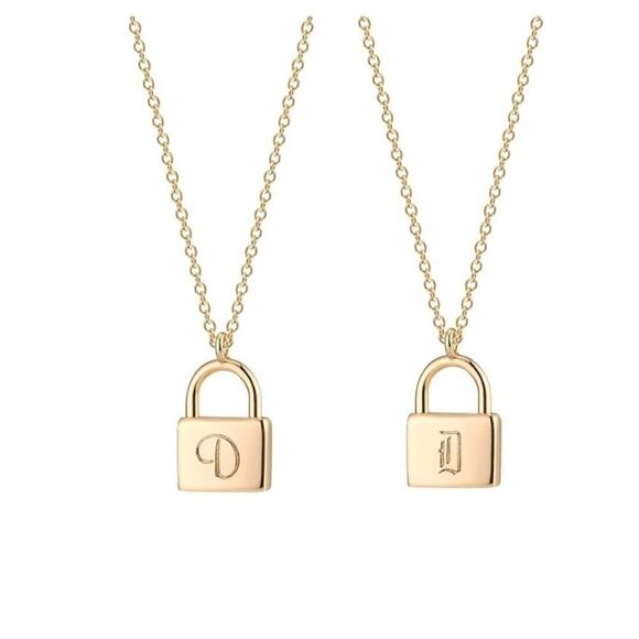 New 18k gold plated Initial Padlock Necklace - Picture 1 of 12